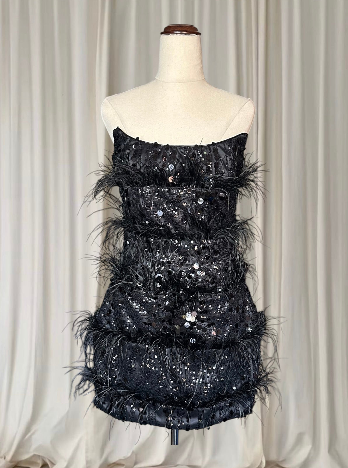 Eliya The Label Tiffany Black Feather Sequin Mini Dress RRP$429