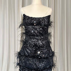 Eliya The Label Tiffany Black Feather Sequin Mini Dress RRP$429