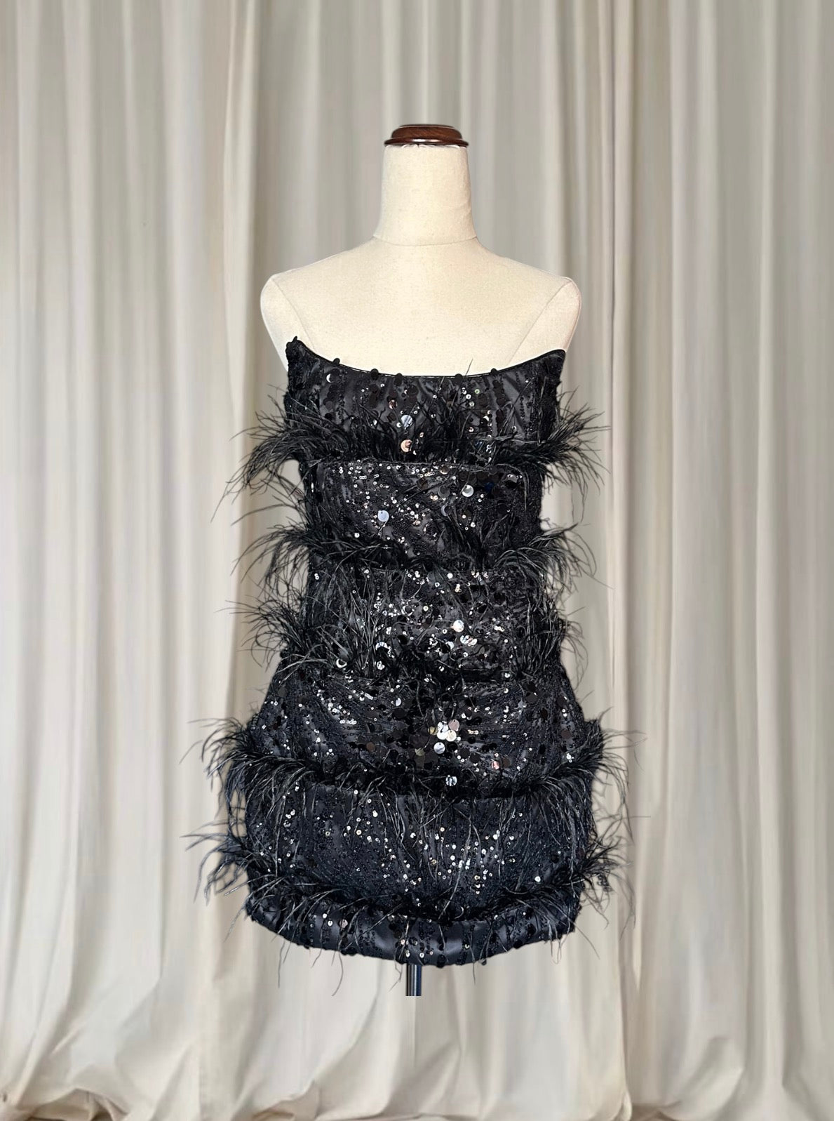 Eliya The Label Tiffany Black Feather Sequin Mini Dress RRP$429