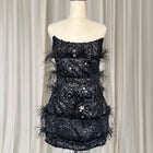 Eliya The Label Tiffany Black Feather Sequin Mini Dress RRP$429