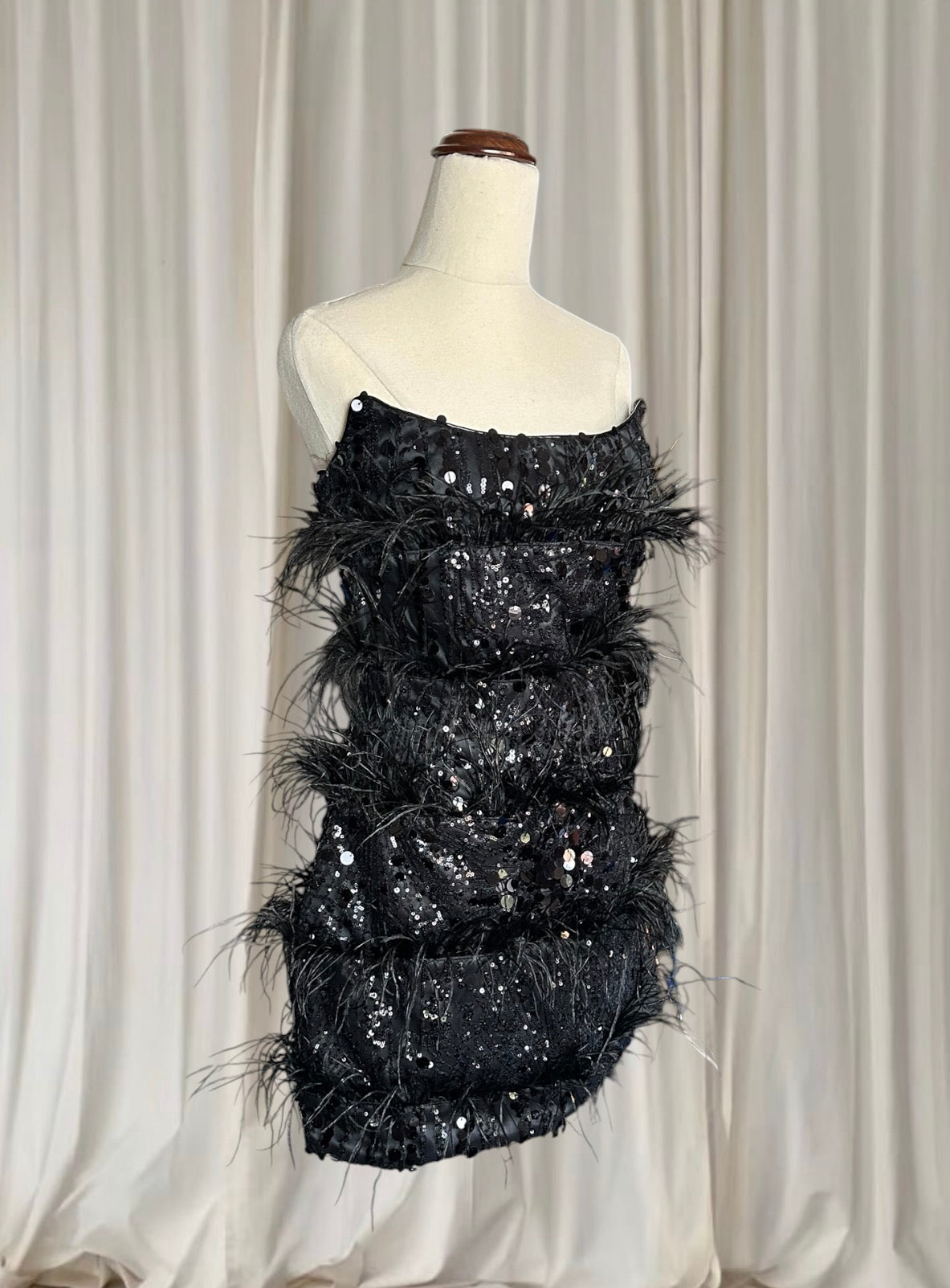 Eliya The Label Tiffany Black Feather Sequin Mini Dress RRP$429