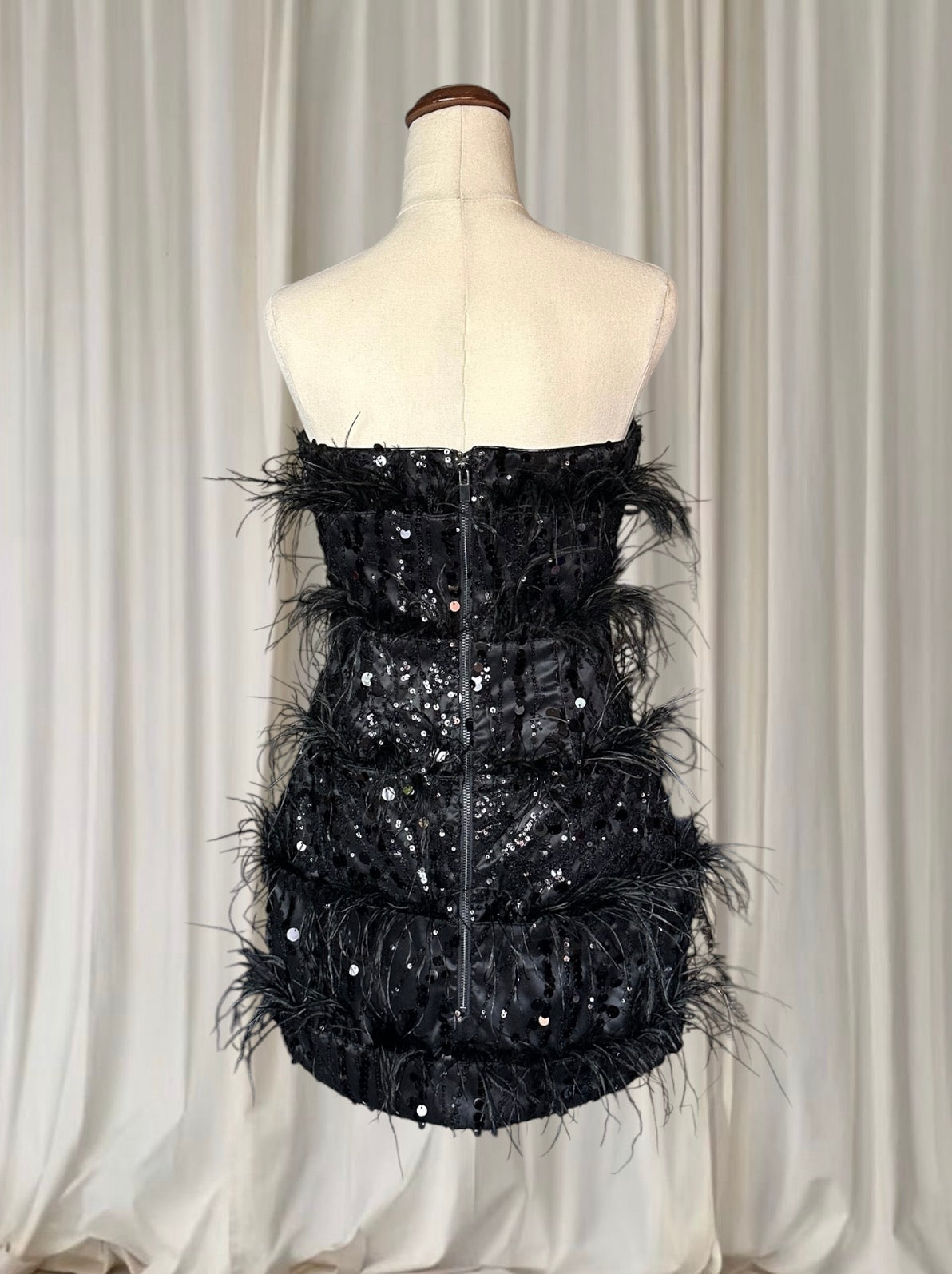 Eliya The Label Tiffany Black Feather Sequin Mini Dress RRP$429