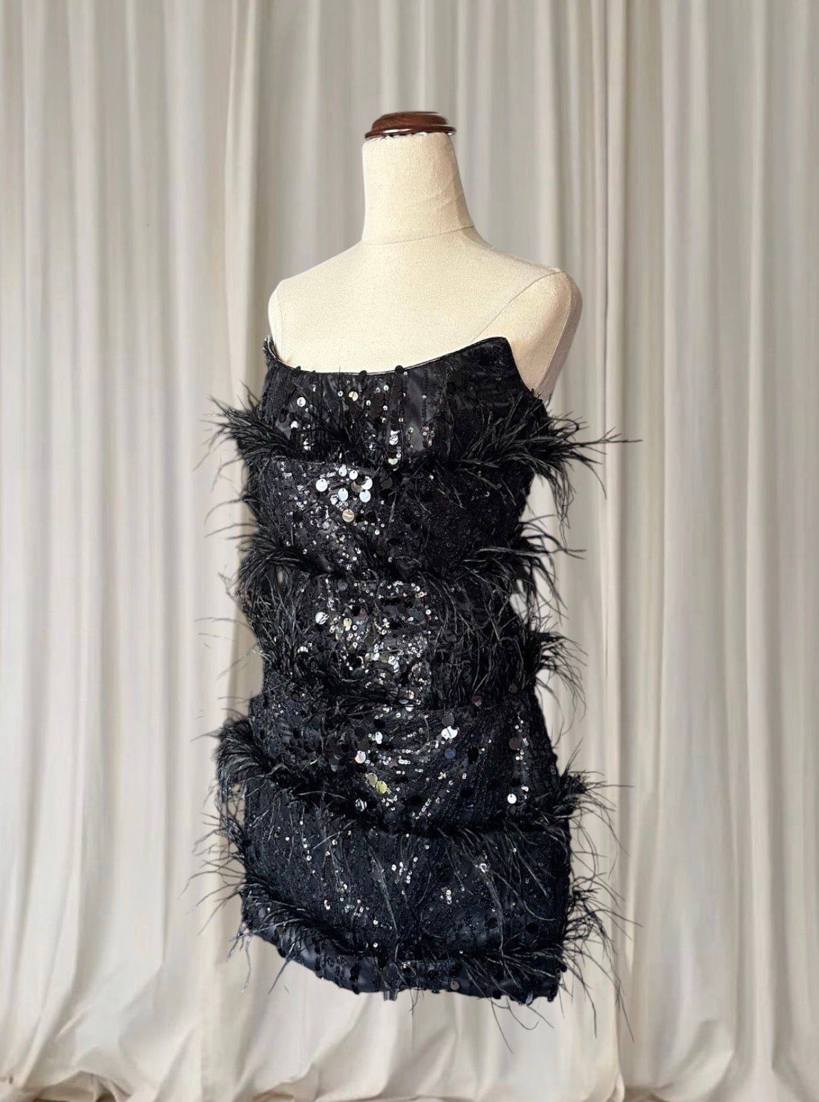 Eliya The Label Tiffany Black Feather Sequin Mini Dress RRP$429