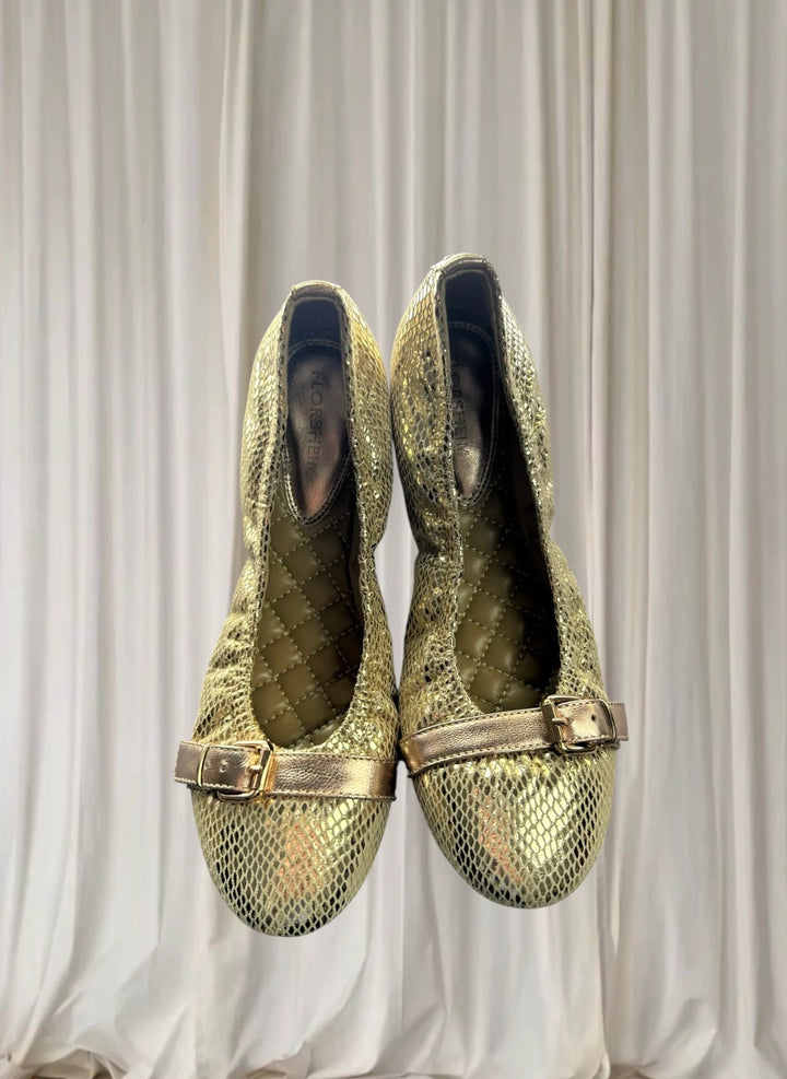 Florsheim Gold Ballet Flats - Comfortable Leather Foldable Slip-Ons - Image 1