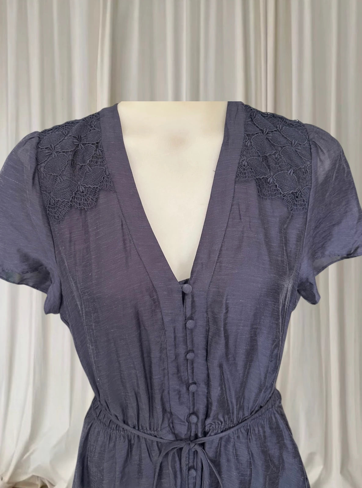 Forever New Emmy Lace Trim Mini Dress - Navy Blue Tiered Design - Image 2