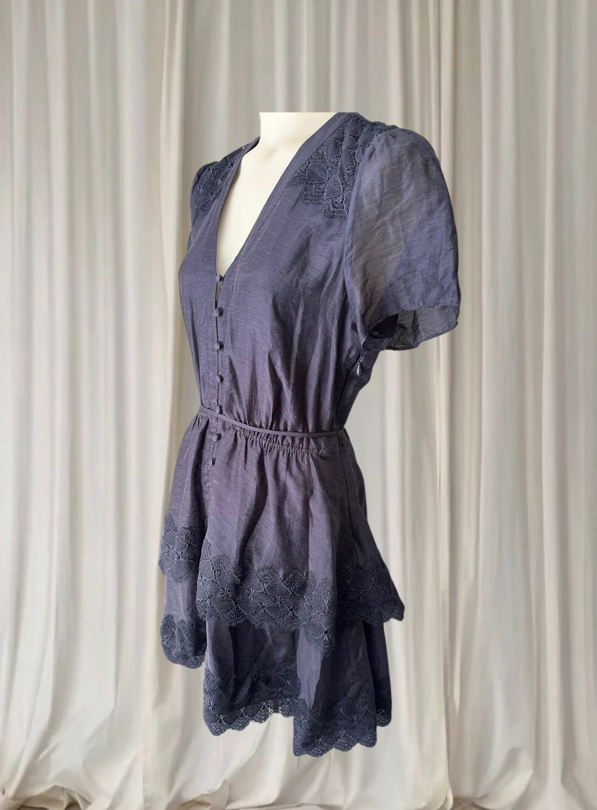 Forever New Emmy Lace Trim Mini Dress - Navy Blue Tiered Design - Image 4
