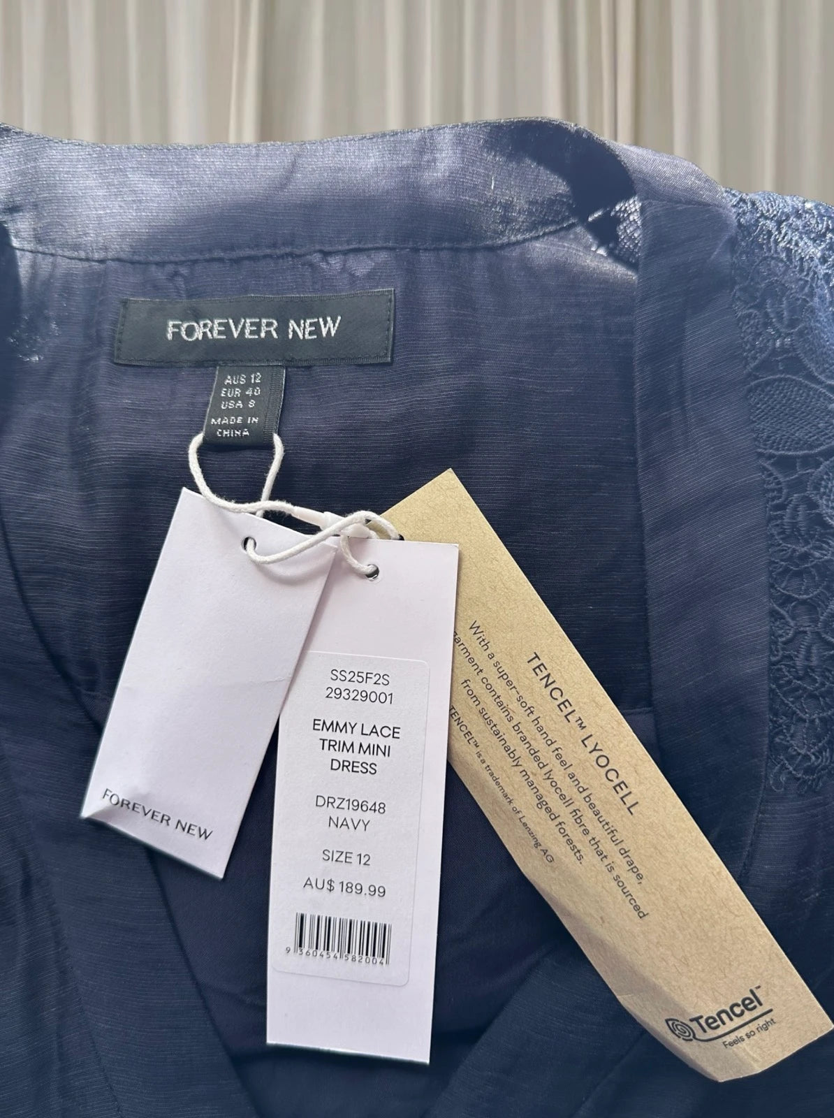Forever New Emmy Lace Trim Mini Dress - Navy Blue Tiered Design - Image 6