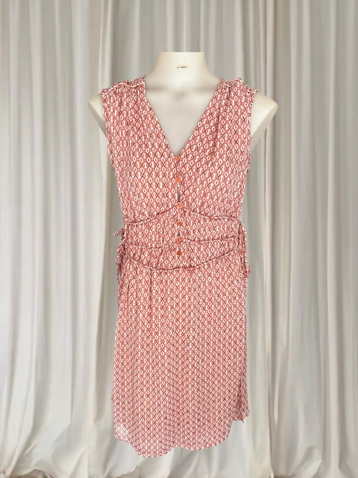 G.D.S. Signify Sleeveless Dress - Coral Geometric Print with Drawstring Waist - Image 8