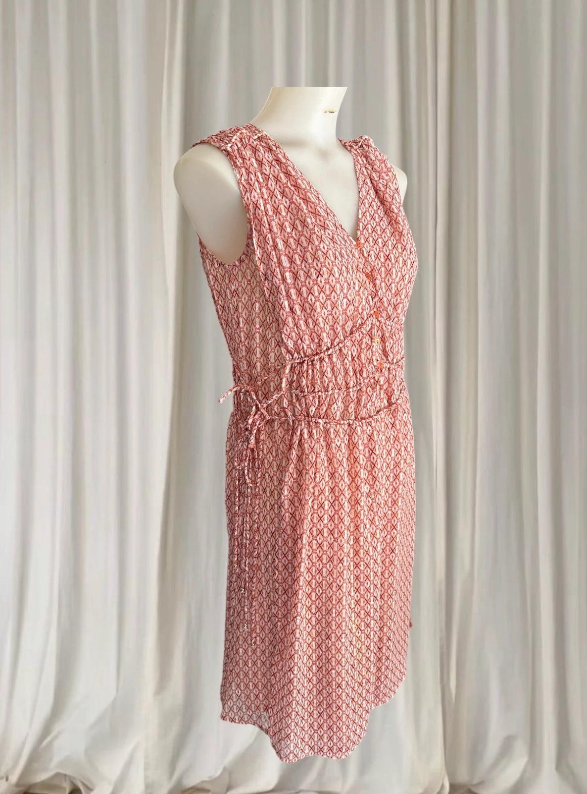G.D.S. Signify Sleeveless Dress - Coral Geometric Print with Drawstring Waist - Image 1