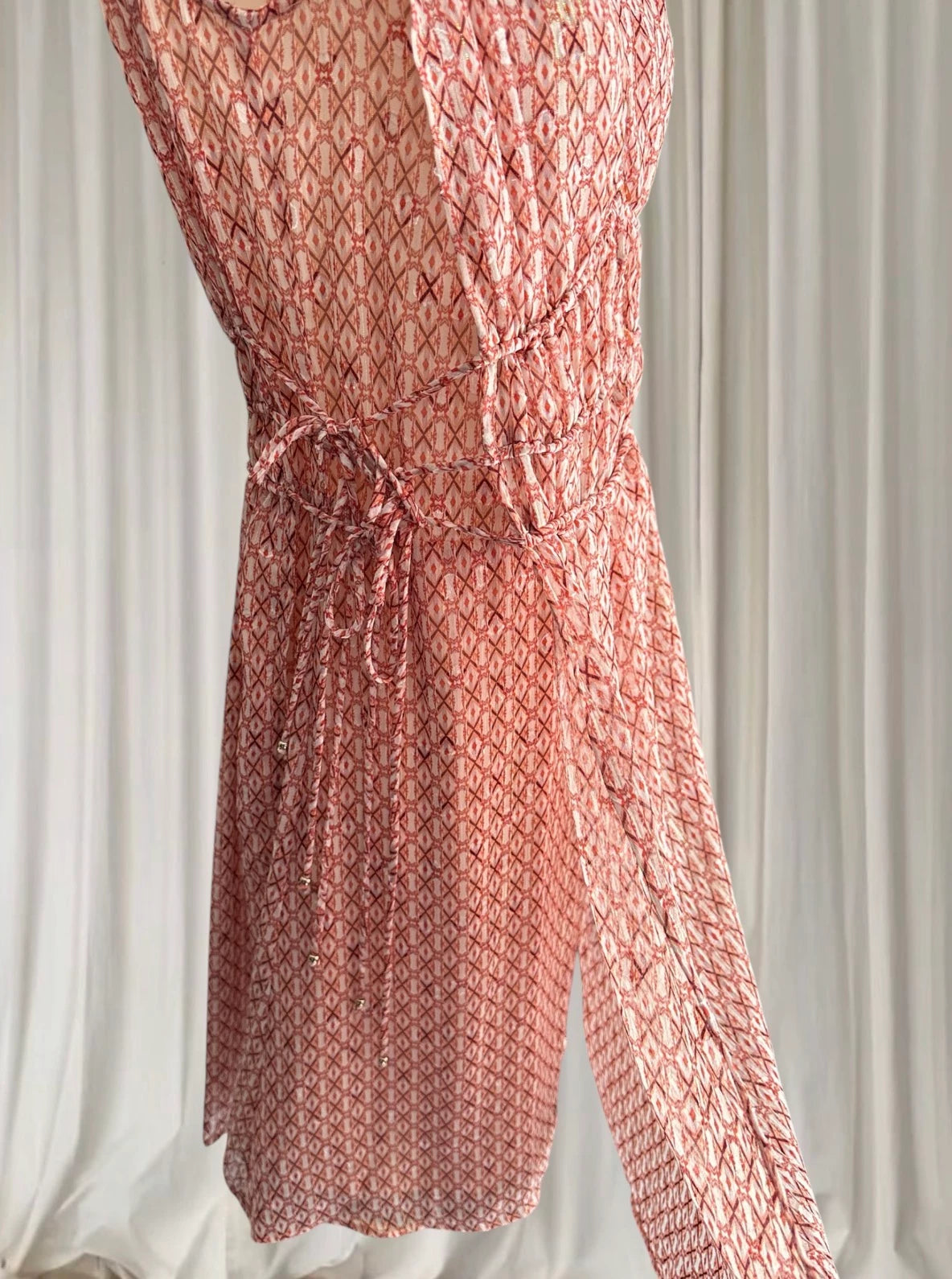G.D.S. Signify Sleeveless Dress - Coral Geometric Print with Drawstring Waist - Image 2