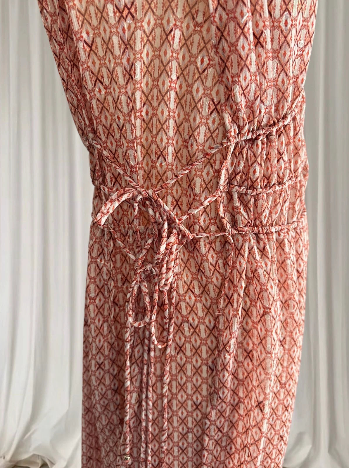 G.D.S. Signify Sleeveless Dress - Coral Geometric Print with Drawstring Waist - Image 3