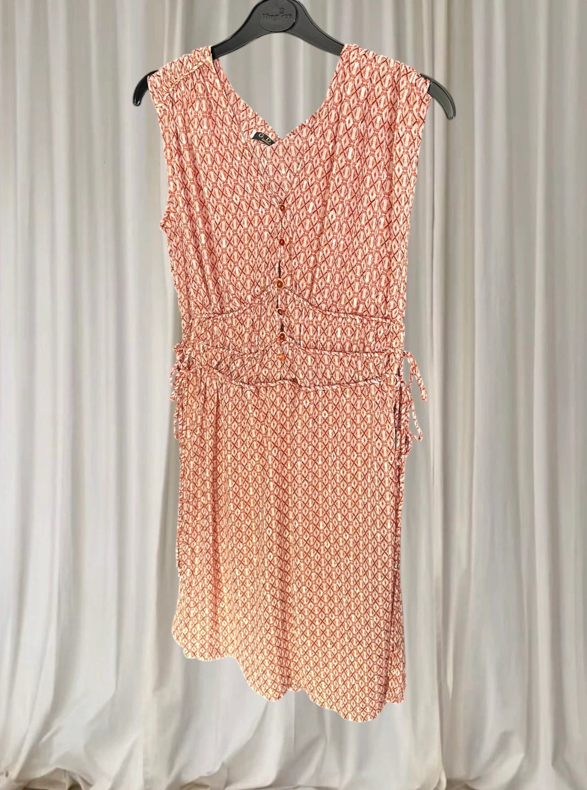 G.D.S. Signify Sleeveless Dress - Coral Geometric Print with Drawstring Waist - Image 5