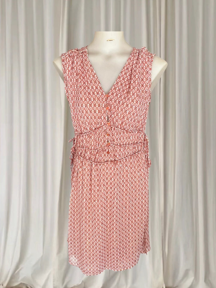 G.D.S. Signify Sleeveless Dress - Coral Geometric Print with Drawstring Waist - Image 8