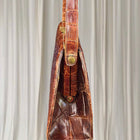 Vintage 1950s Brown Genuine Crocodile Leather Top Handle Handbag RARE