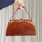 Vintage 1950s Brown Genuine Crocodile Leather Top Handle Handbag RARE