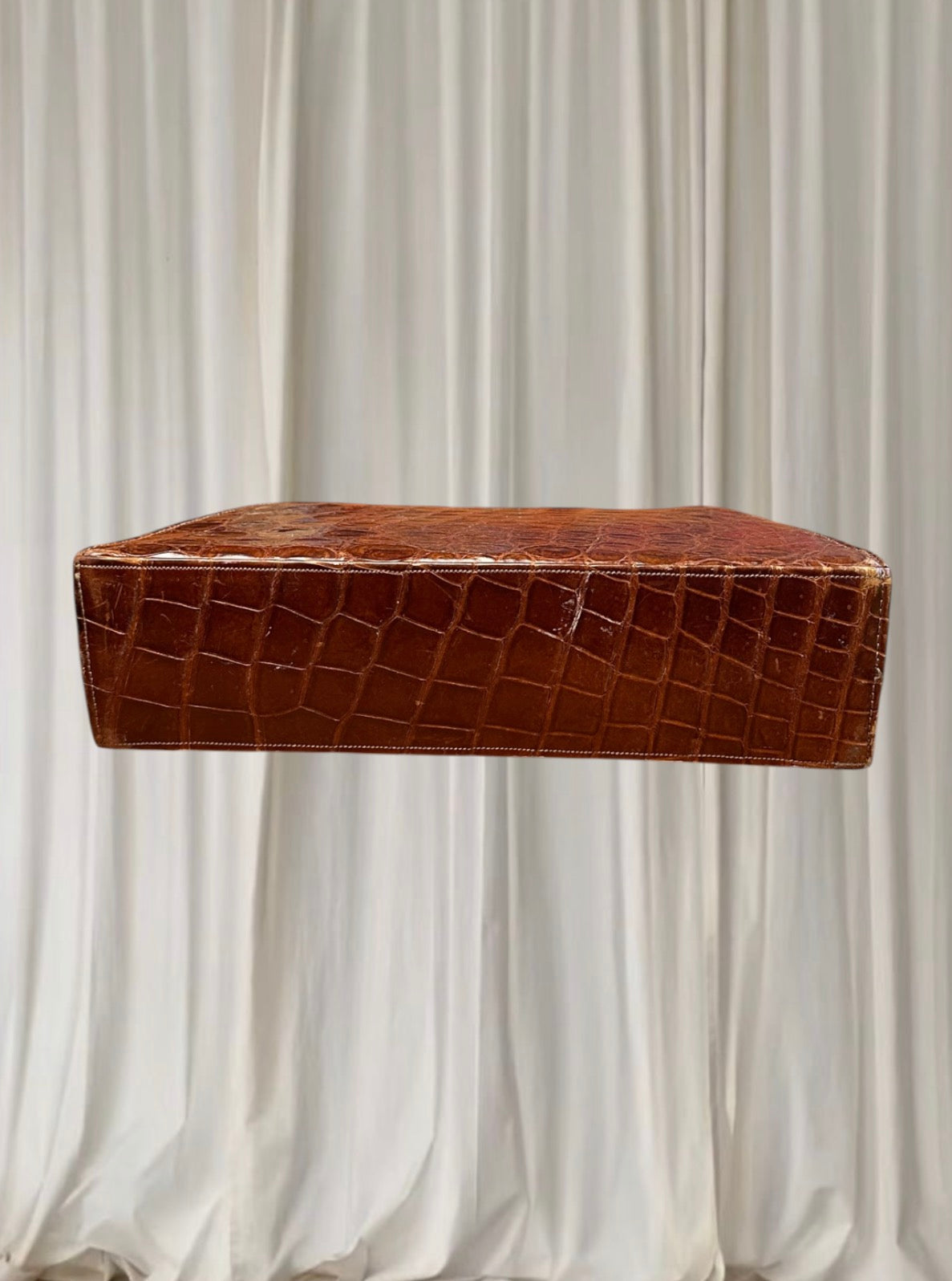 Vintage 1950s Brown Genuine Crocodile Leather Top Handle Handbag RARE