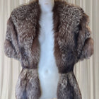 Genuine Fur Shawl Jacket with Beaded Clasp – Taxidermy Fur Statement Piece.