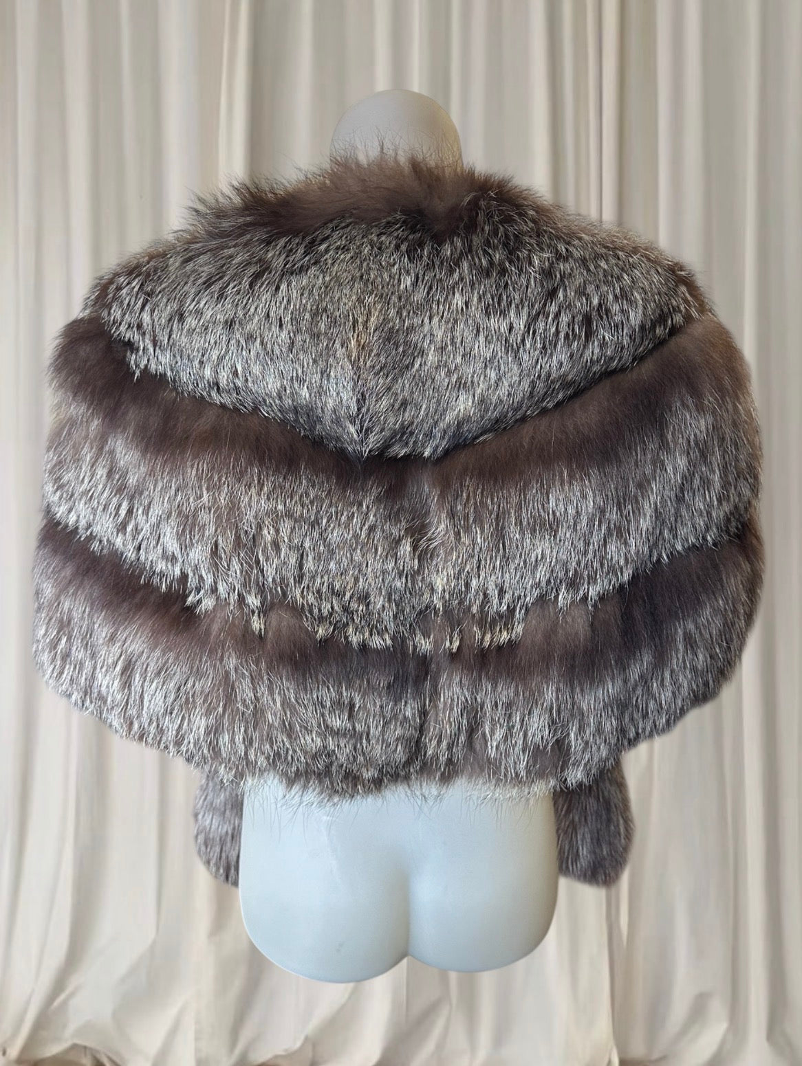 Genuine Fur Shawl Jacket with Beaded Clasp – Taxidermy Fur Statement Piece.