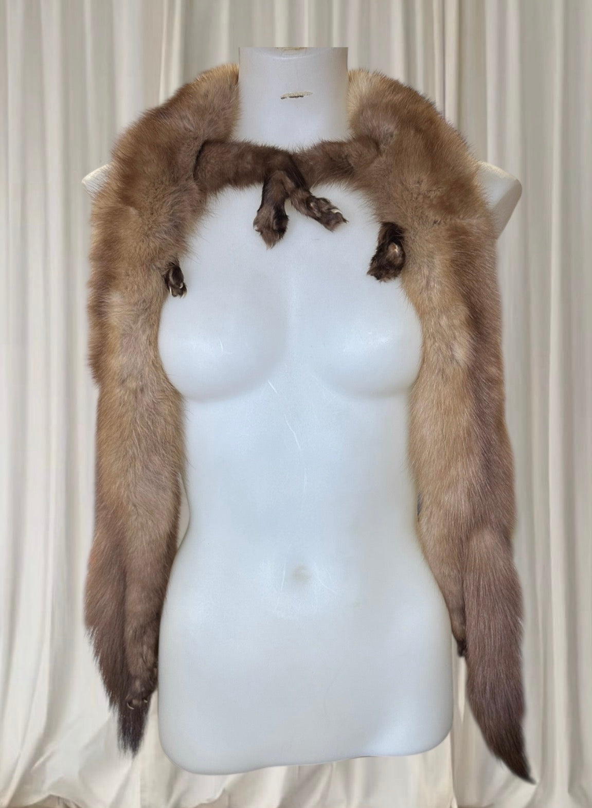 Genuine Fur Taxidermy Ferret Shawl Scarf – Vintage Statement Fur Wrap