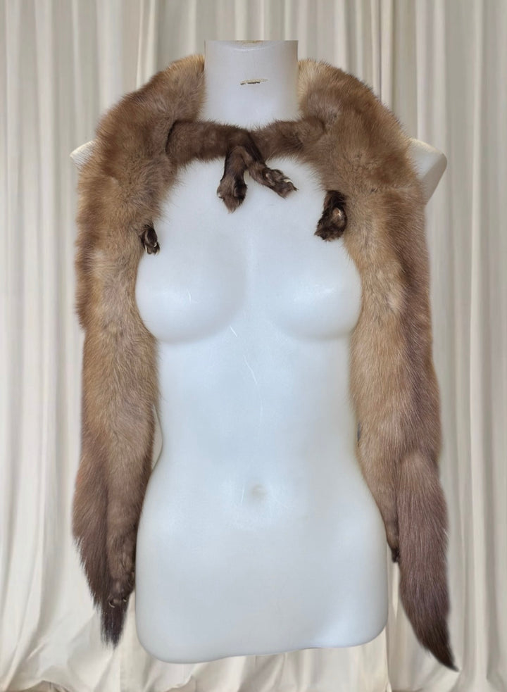 Genuine Fur Taxidermy Ferret Shawl Scarf – Vintage Statement Fur Wrap