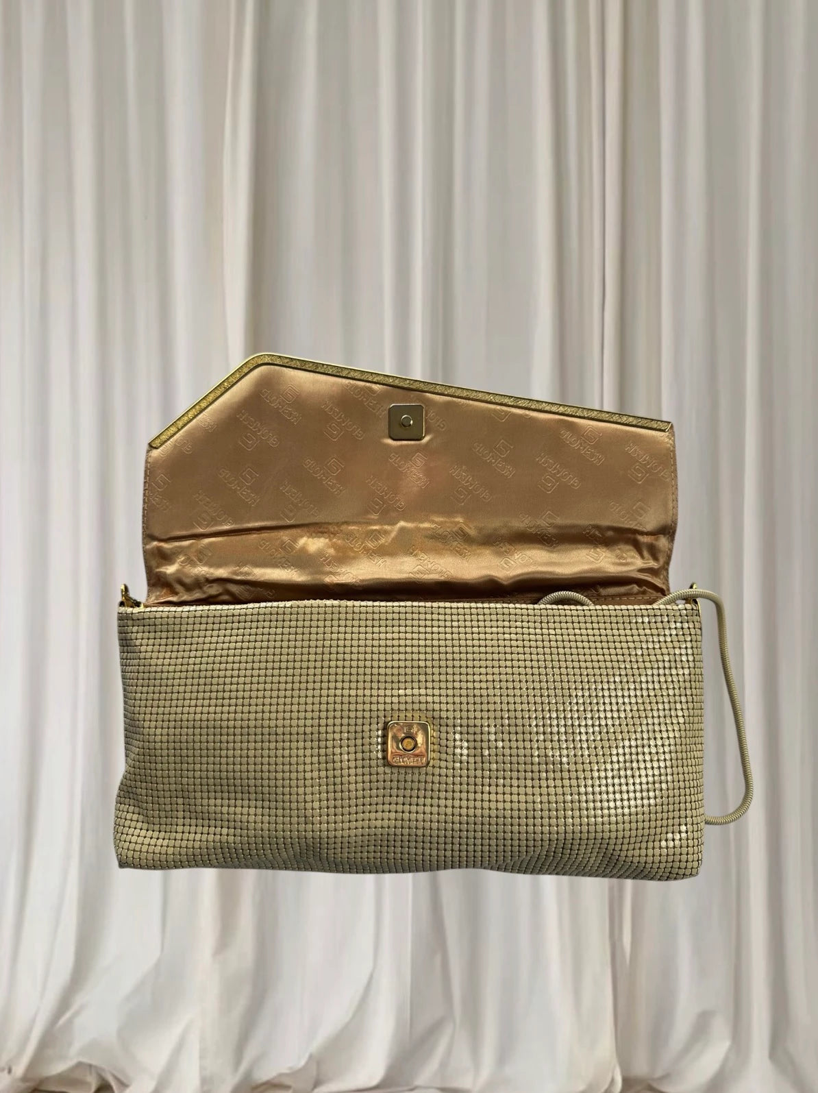 Glomesh Gold Metal Mesh Shoulder Bag - Vintage Rectangular Evening Clutch - Image 7