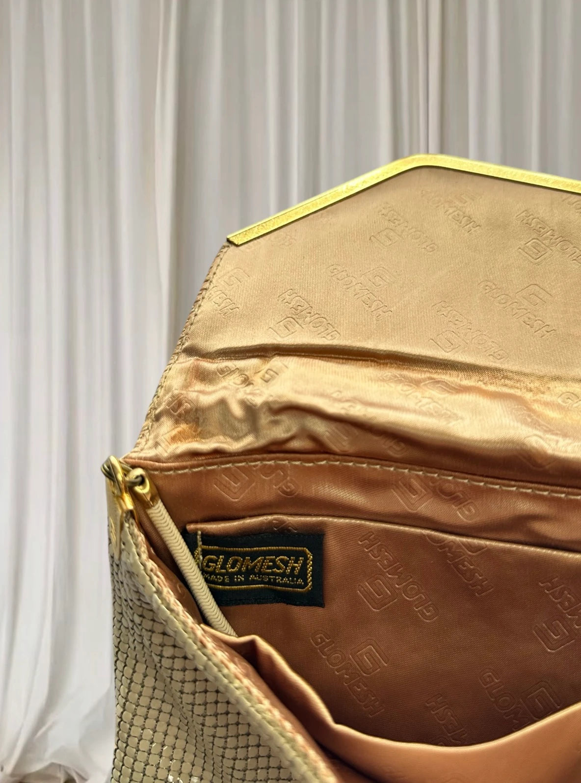 Glomesh Gold Metal Mesh Shoulder Bag - Vintage Rectangular Evening Clutch - Image 3