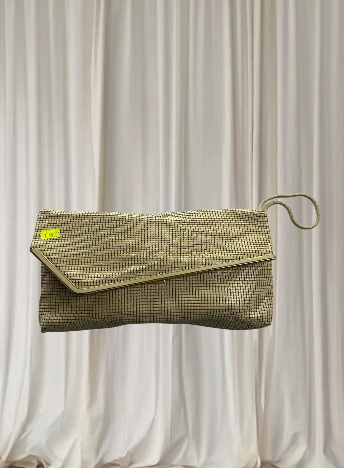 Glomesh Gold Metal Mesh Shoulder Bag - Vintage Rectangular Evening Clutch - Image 1