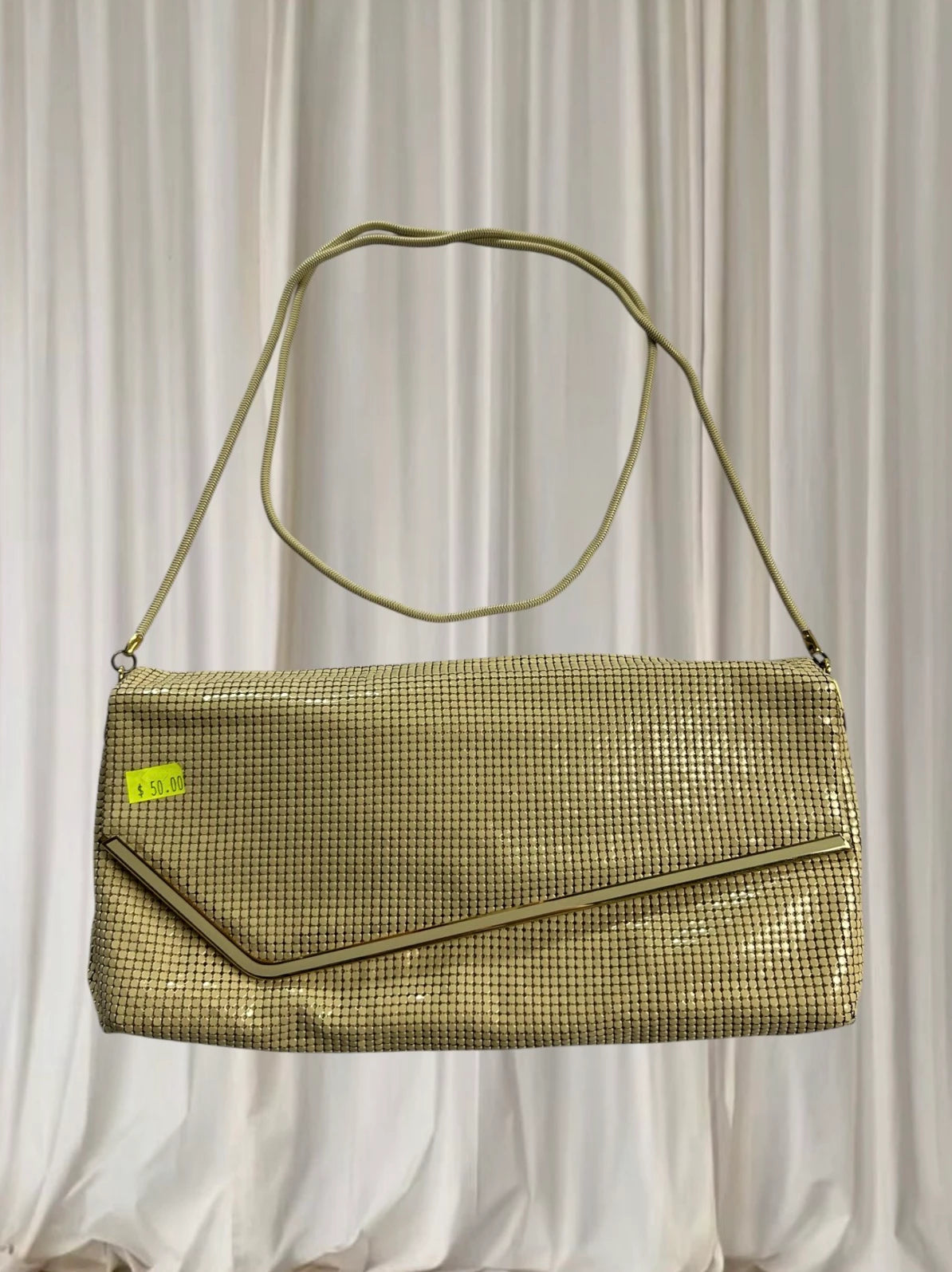 Glomesh Gold Metal Mesh Shoulder Bag - Vintage Rectangular Evening Clutch - Image 5