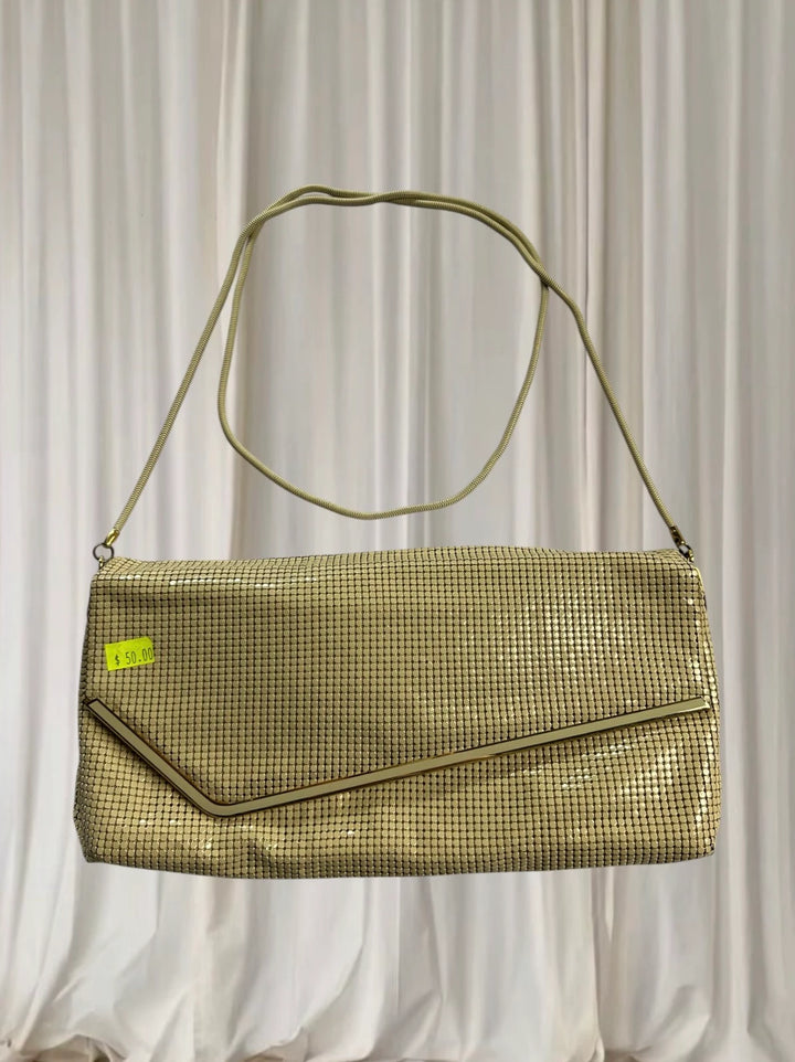 Glomesh Gold Metal Mesh Shoulder Bag - Vintage Rectangular Evening Clutch - Image 5