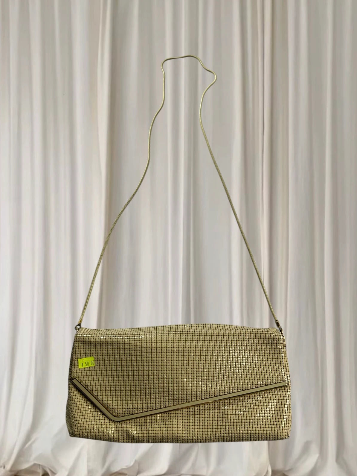 Glomesh Gold Metal Mesh Shoulder Bag - Vintage Rectangular Evening Clutch - Image 6