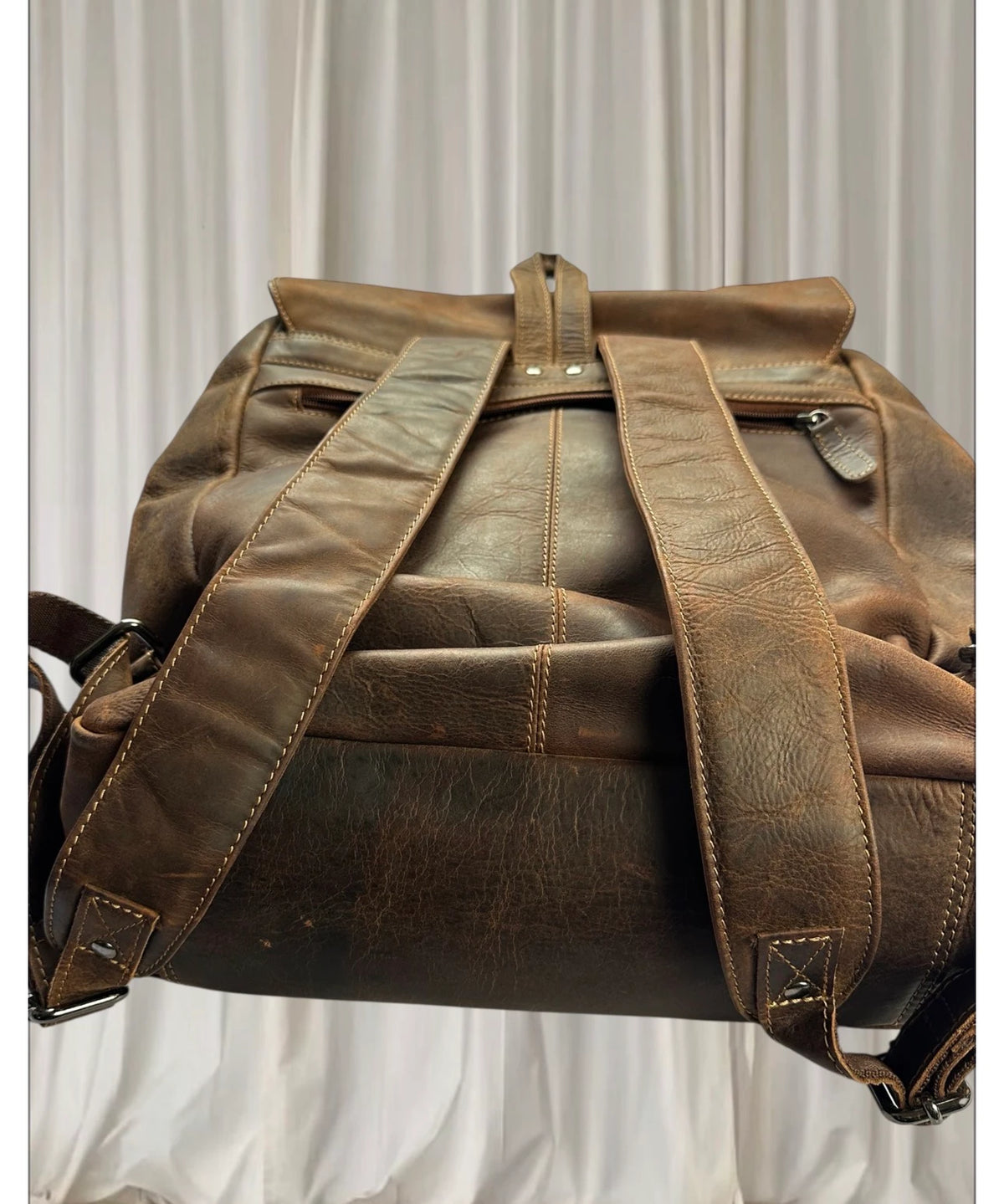 Green Wood Handmade Genuine Leather Backpack - Vintage Brown Travel Rucksack - Image 5