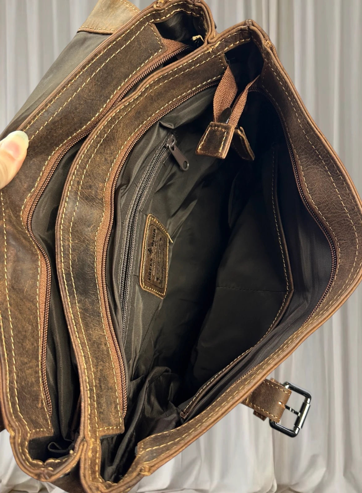 Green Wood Handmade Genuine Leather Backpack - Vintage Brown Travel Rucksack - Image 7