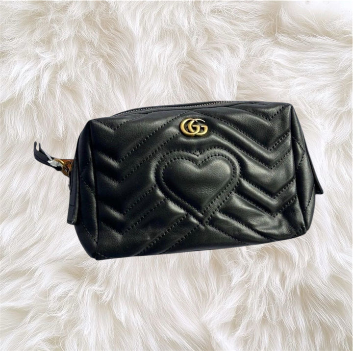 GUCCI Calfskin Matelasse GG Marmont Cosmetic Case in Black