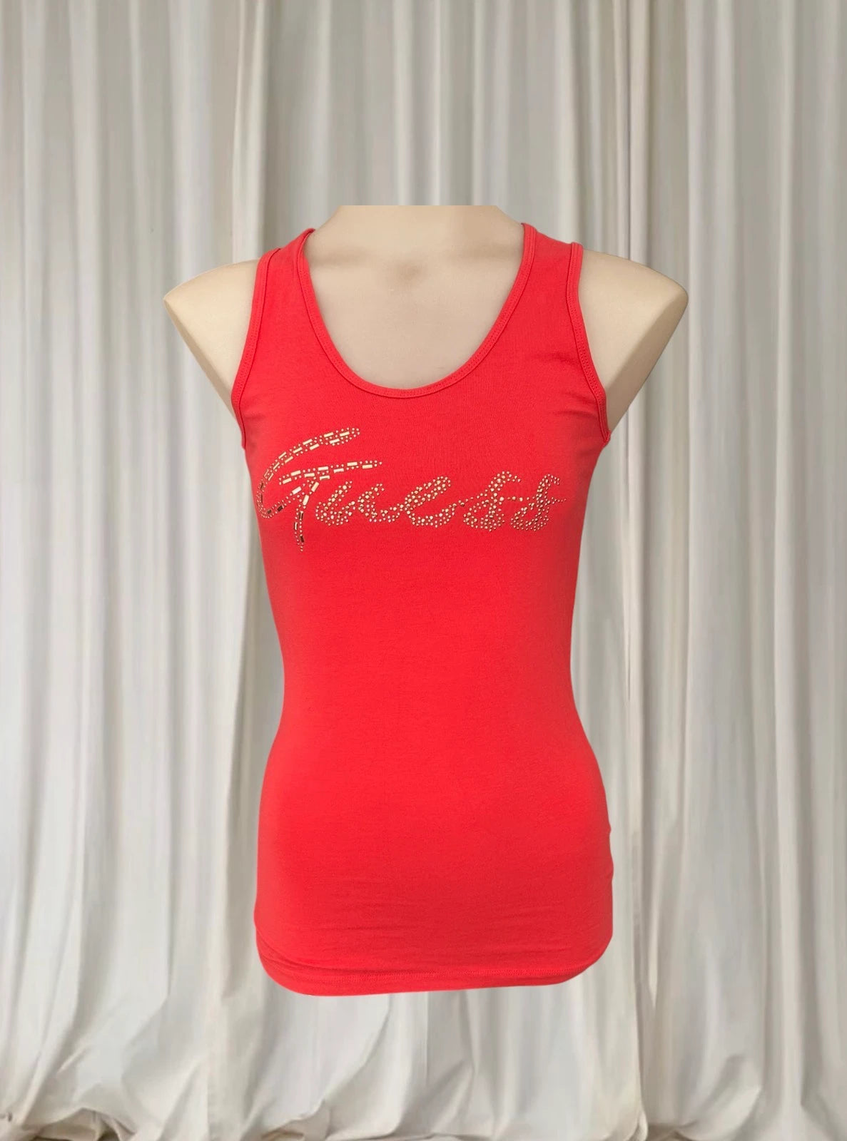 Guess Tank Top - Vibrant Orange with Diamante Logo - Image 2