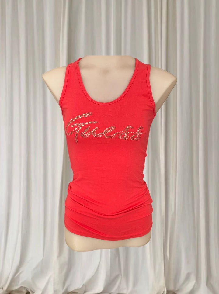 Guess Tank Top - Vibrant Orange with Diamante Logo - Image 1
