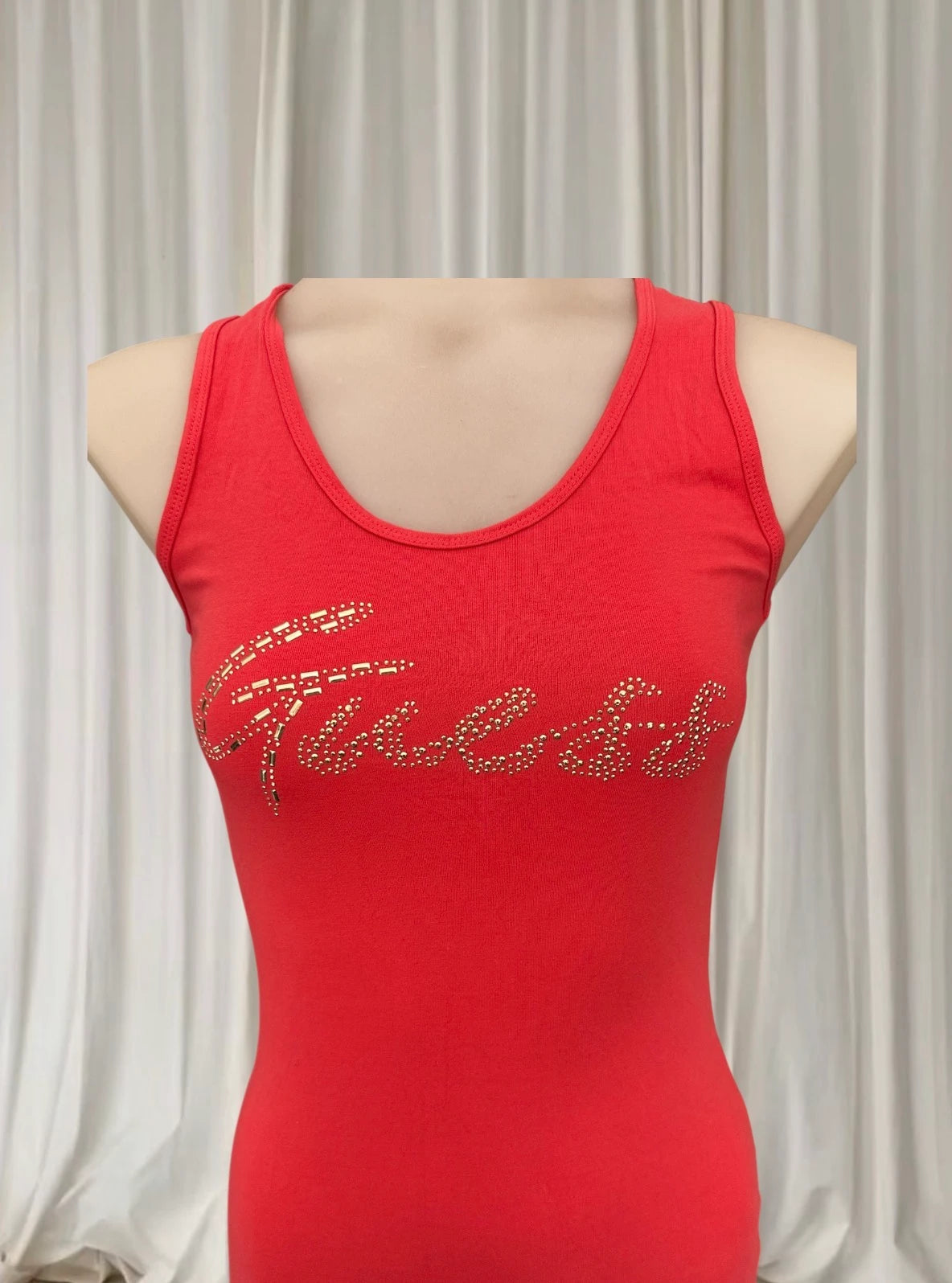 Guess Tank Top - Vibrant Orange with Diamante Logo - Image 3