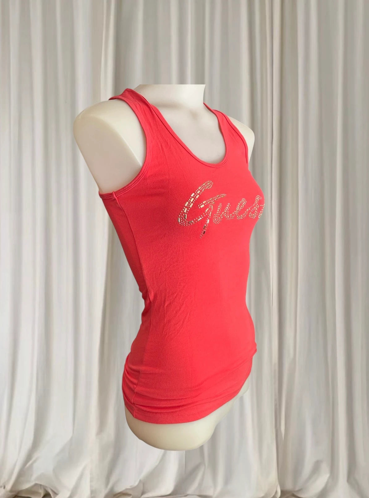 Guess Tank Top - Vibrant Orange with Diamante Logo - Image 4