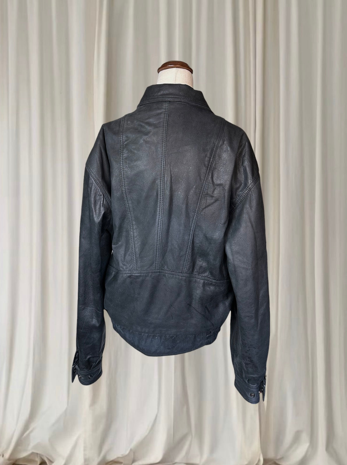90s Vintage Huntley Genuine Leather Black Bomber Jacket Small