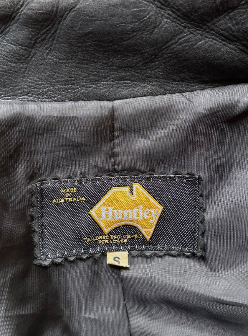 90s Vintage Huntley Genuine Leather Black Bomber Jacket Small