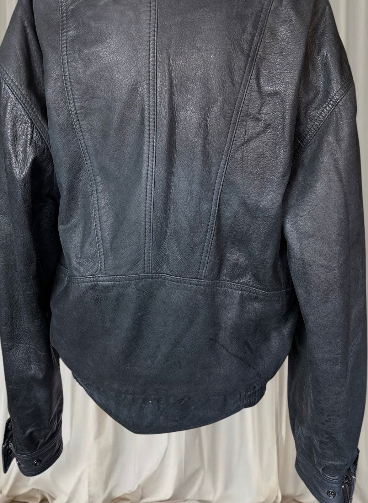 90s Vintage Huntley Genuine Leather Black Bomber Jacket Small