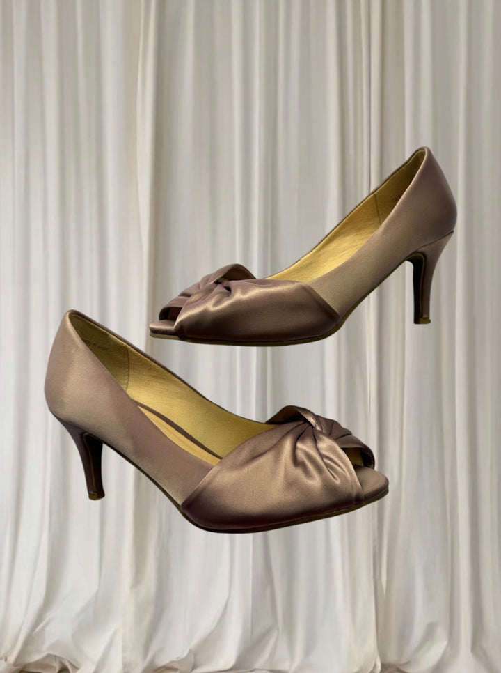 Vintage JD Williams Satin Kitten Heels - Elegant Purple Peep-Toe AU 5