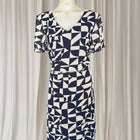 Jacqui E Wrap Dress - Blue Geometric Print Size 16 - Image 1