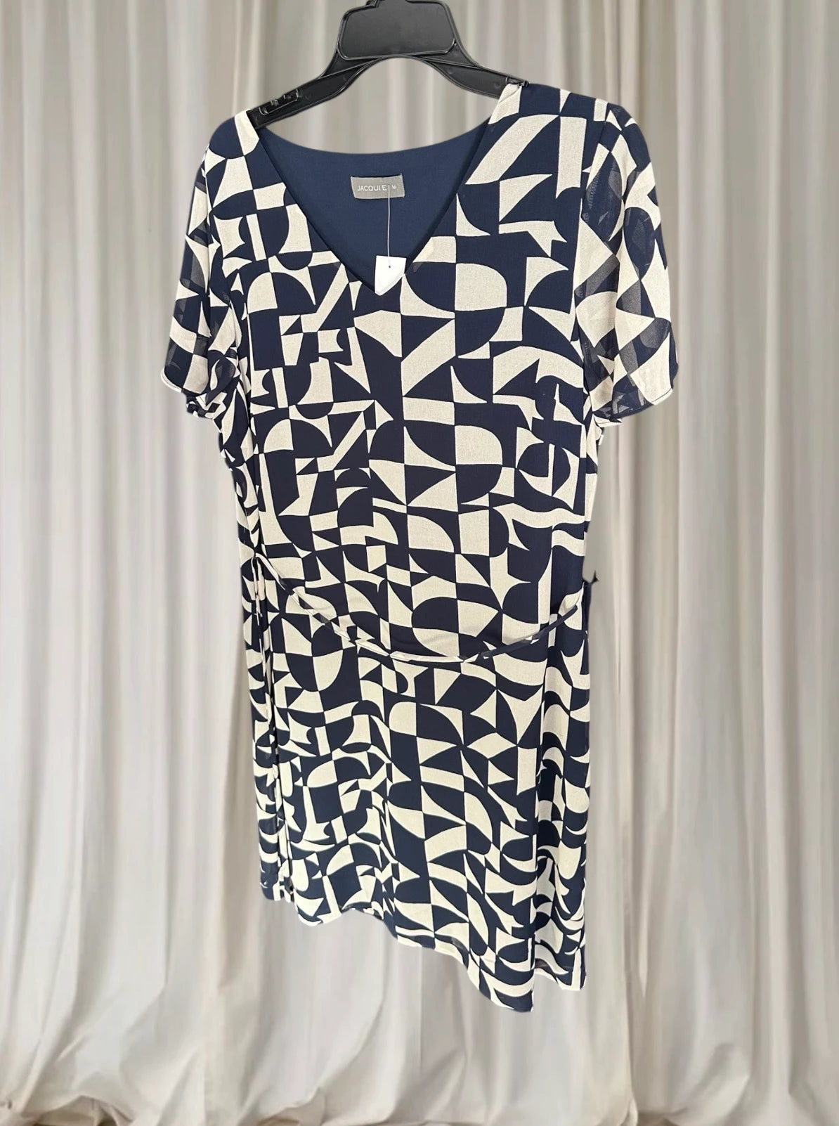 Jacqui E Wrap Dress - Blue Geometric Print Size 16 - Image 6