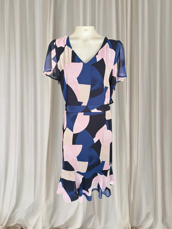 Jacqui E Wrap Dress - Elegant Blue Pattern Size 14 New With Tags - Image 1