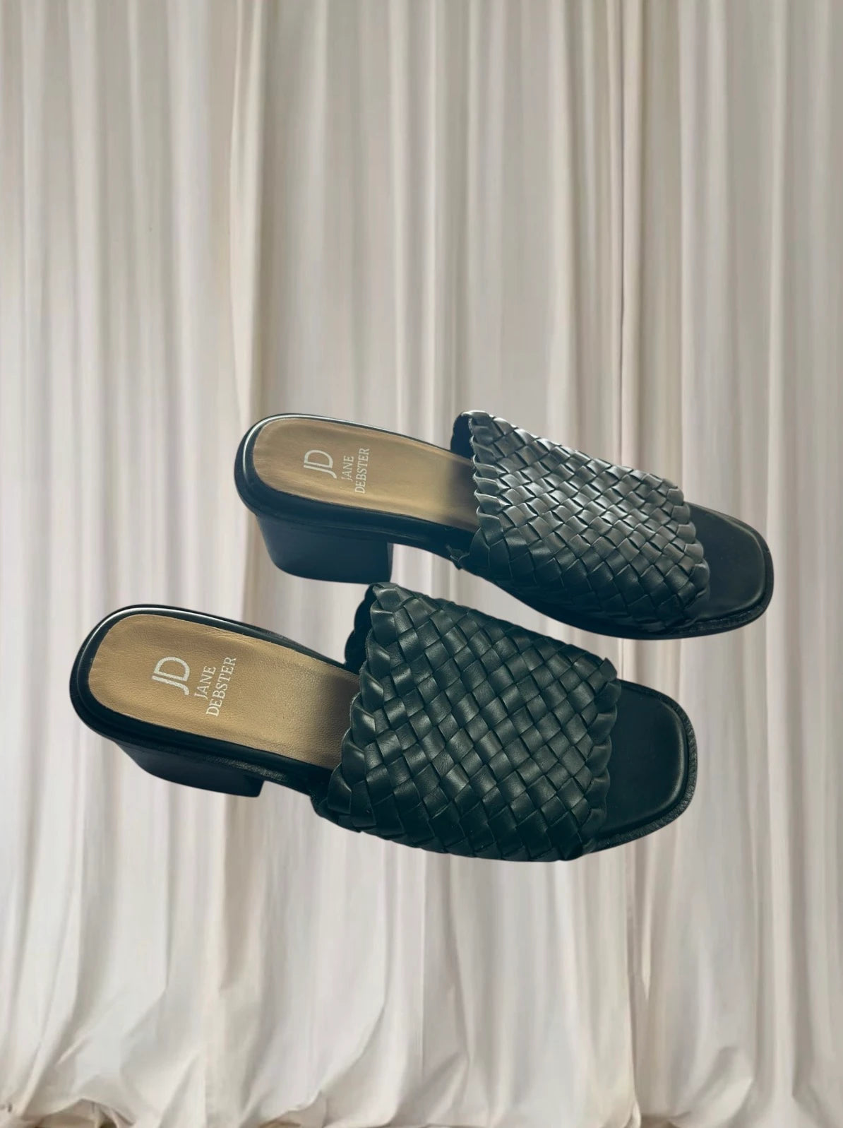 Jane Debster Black Mules - Sophisticated Pleated Block Heel Shoes - Image 2