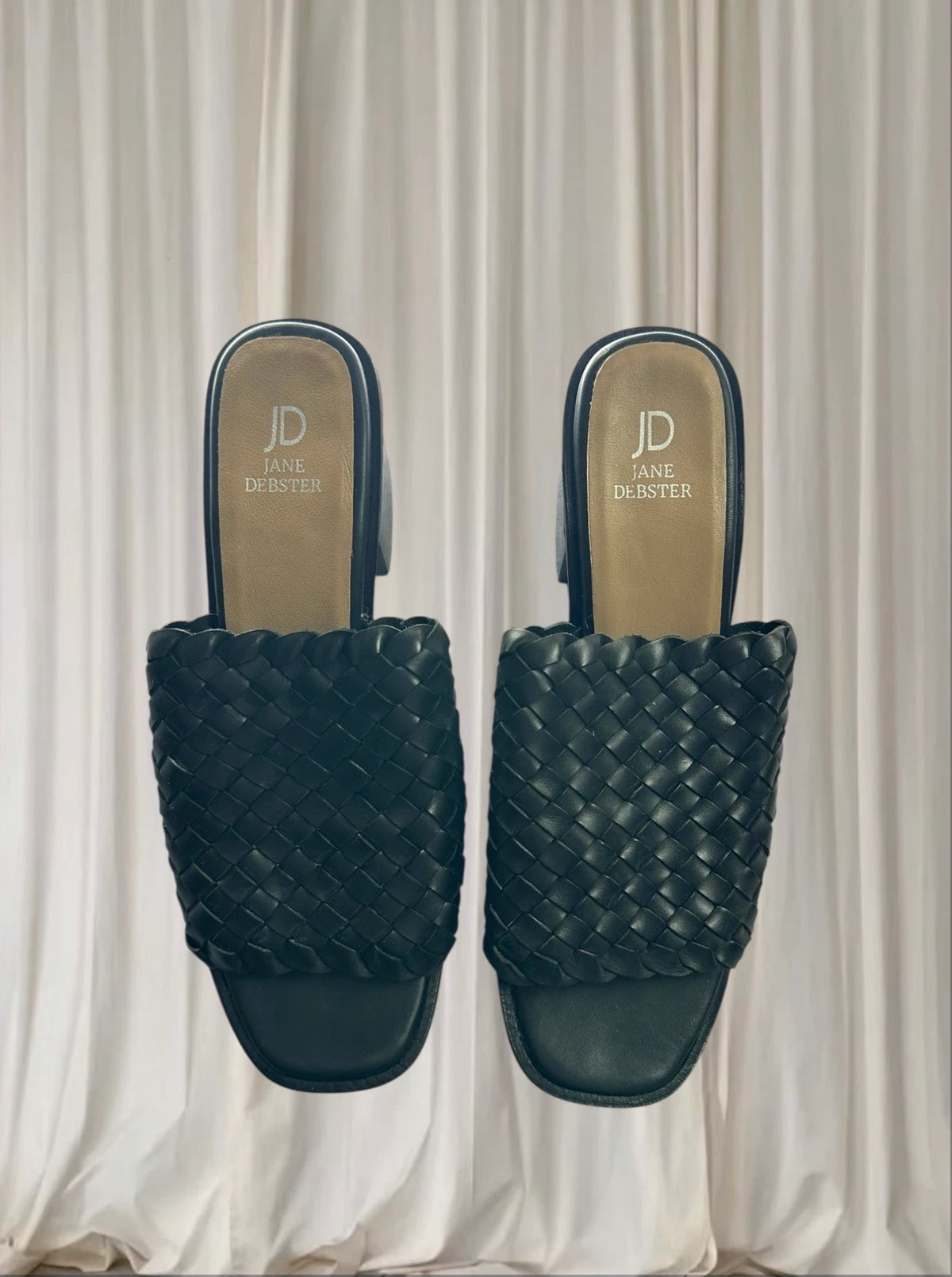 Jane Debster Black Mules - Sophisticated Pleated Block Heel Shoes - Image 3