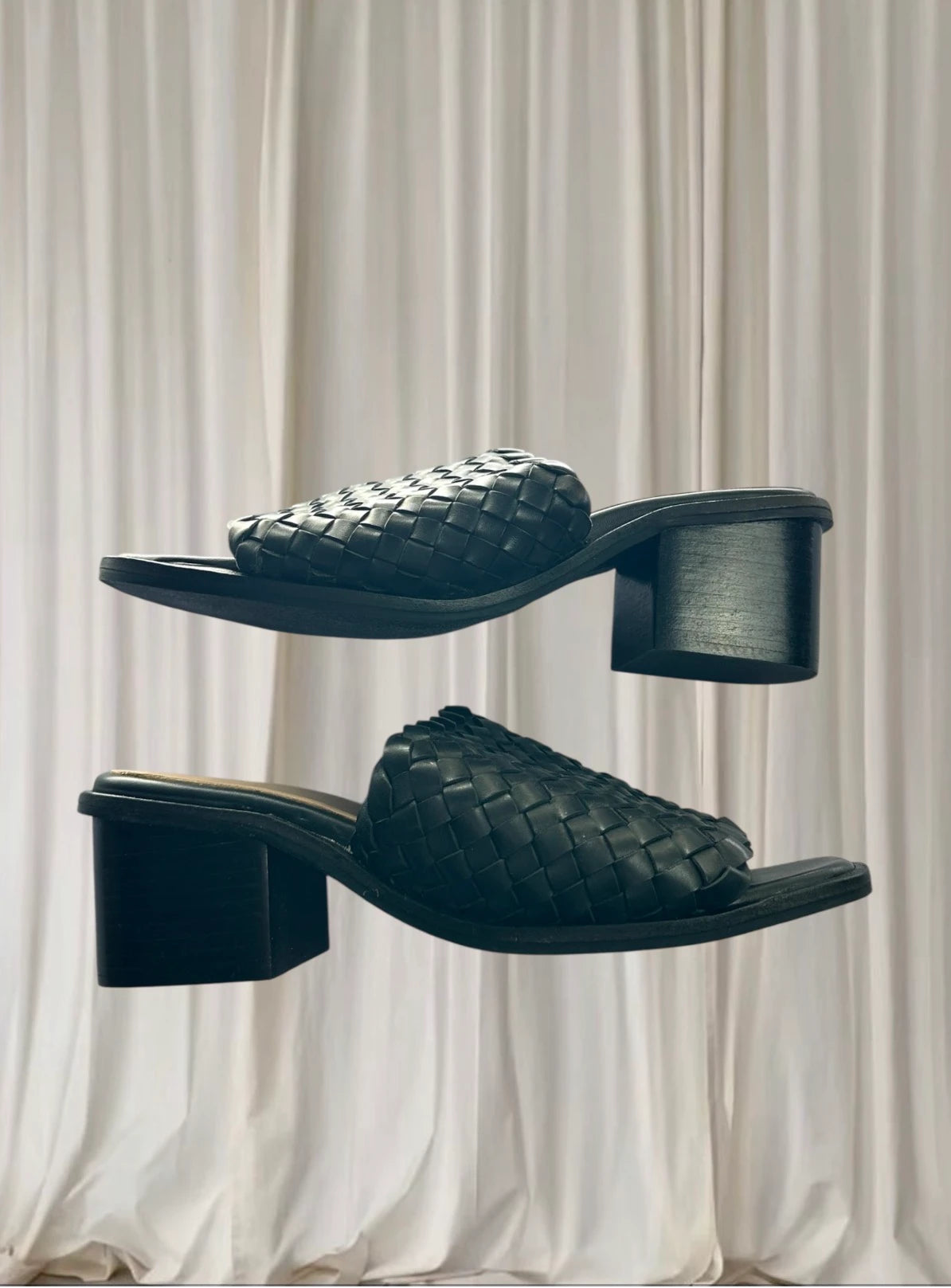 Jane Debster Black Mules - Sophisticated Pleated Block Heel Shoes - Image 4