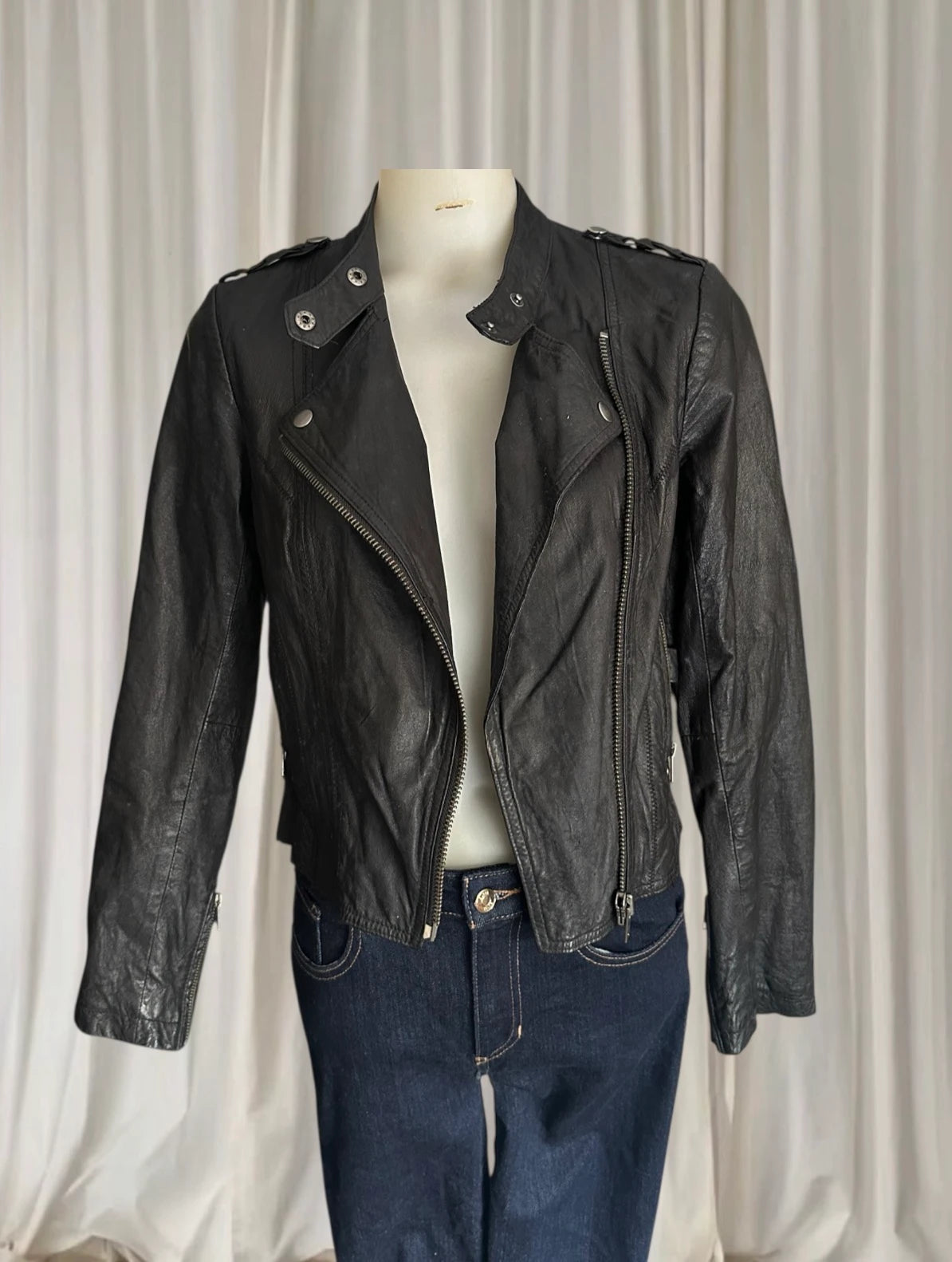 Just Jeans Genuine Leather Jacket - Classic Black Women's Size 8 - Image 2
