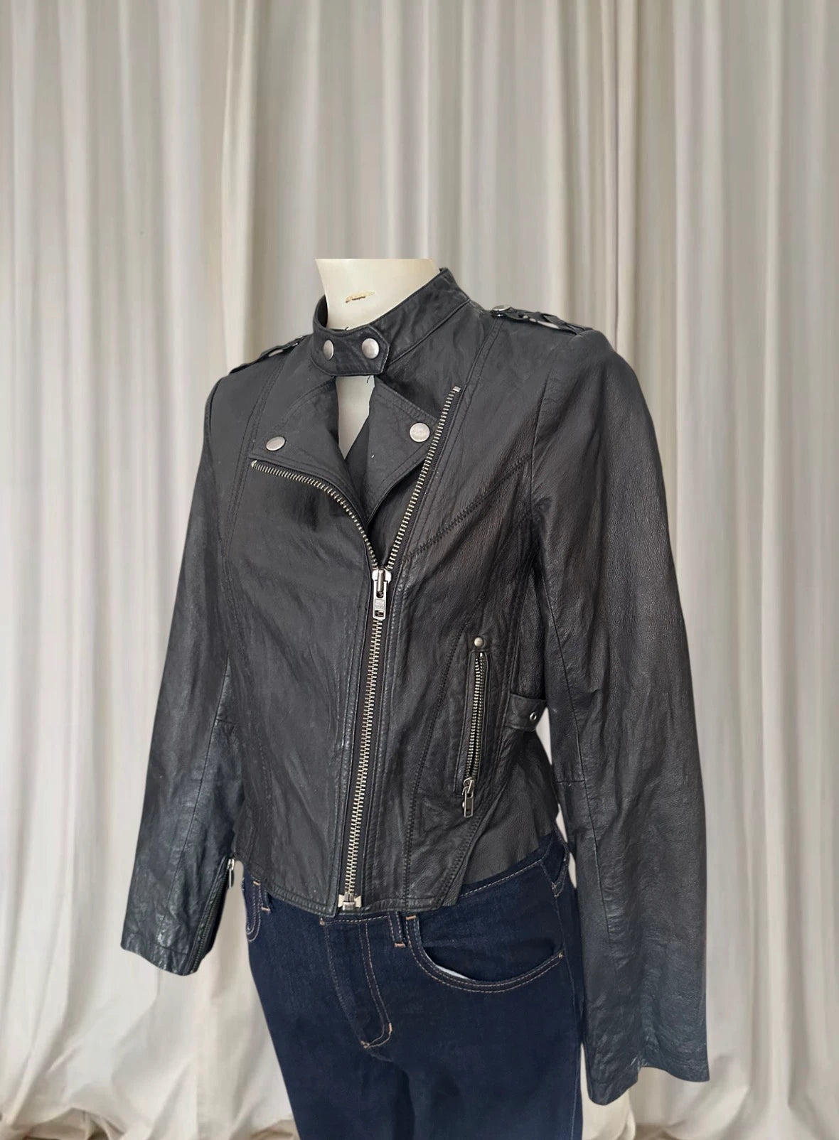 Just Jeans Genuine Leather Jacket - Classic Black Women's Size 8 - Image 3