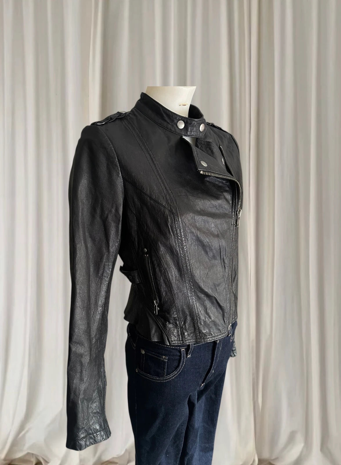 Just Jeans Genuine Leather Jacket - Classic Black Women's Size 8 - Image 4